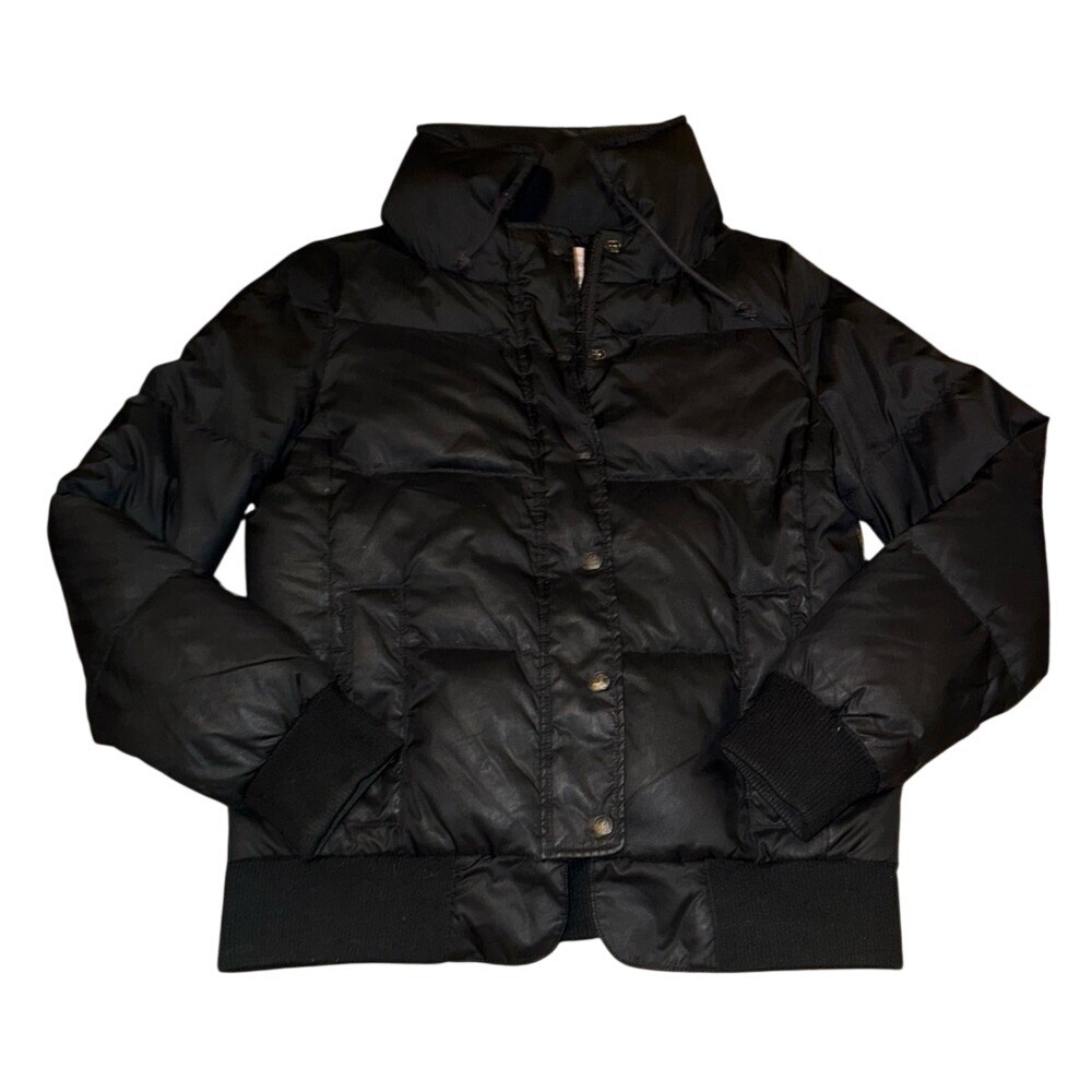 Juicy Couture Black Puffer Jacket Women XL Quilted Full Zip Funnel‎ Neck Coat